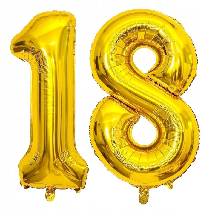 Baloane Cifre, SNM, Set 2 Buc Cifre 18 Pentru Majorat, Ideale Pentru Panou Foto Si Decoratiuni Aniversare, Calitate Superioara, Usor De Umflat Cu Pai Inclus, Aspect Metalic Elegant, Inaltime 92 cm, Auriu