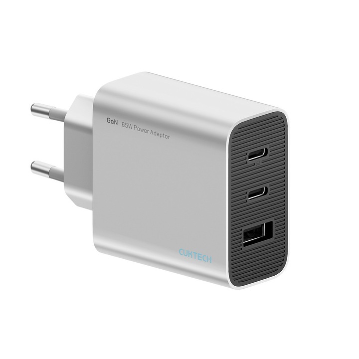 Incarcator retea Cuktech A15C-EU, 2x USB-C, 1x USB-A, 65W, Gri