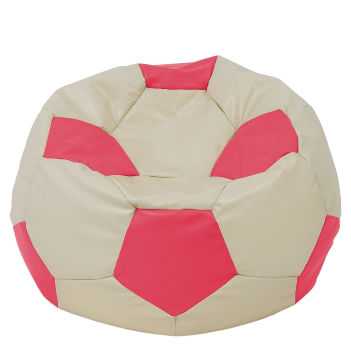 Fotoliu puf Mega Ball - imitatie piele - crem/roz