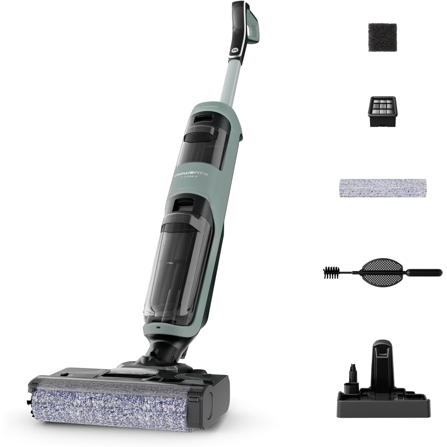Aspirator vertical fără fir Rowenta X-Clean 2, 120W, autonomie 35 min, capacitate rezervor apă murdare 0.44L, verde/negru