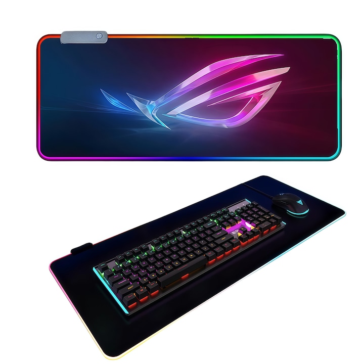 Mouse Pad RGB Iluminat pentru Gaming, 13+1 Moduri, Suprafata Tesuta, Pliabil