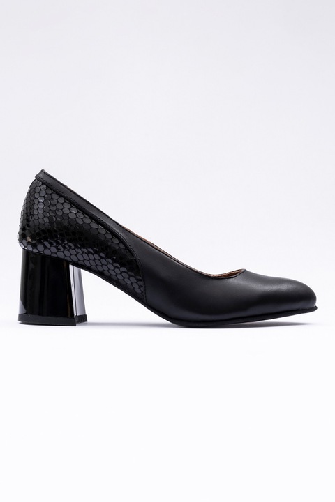 VAGAM, Pantofi de piele cu detaliu de piele de piele de crocodil, Negru