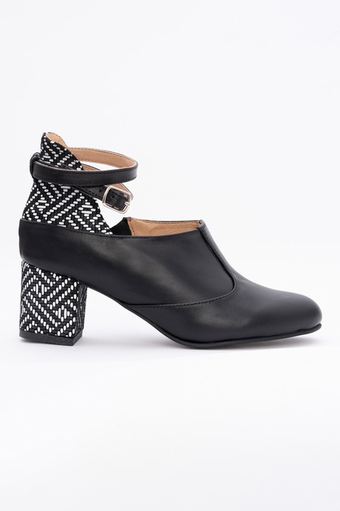 VAGAM, Pantofi de piele cu fermoar si barete pe glezna, Negru