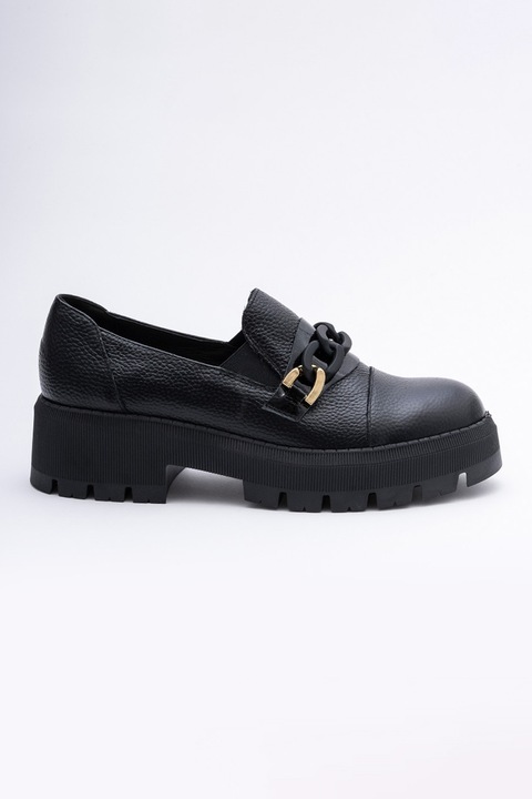 VAGAM, Pantofi loafer cu detaliu lant, Negru