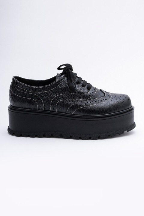 VAGAM, Pantofi brogue flatform de piele, Negru