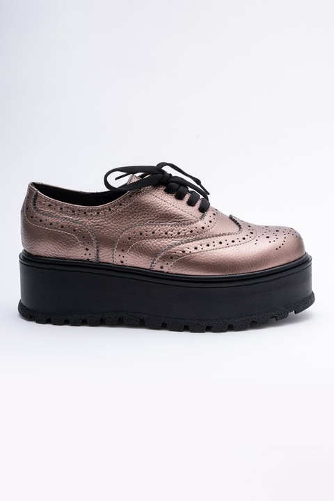 VAGAM, Pantofi brogue flatform de piele, Bronz