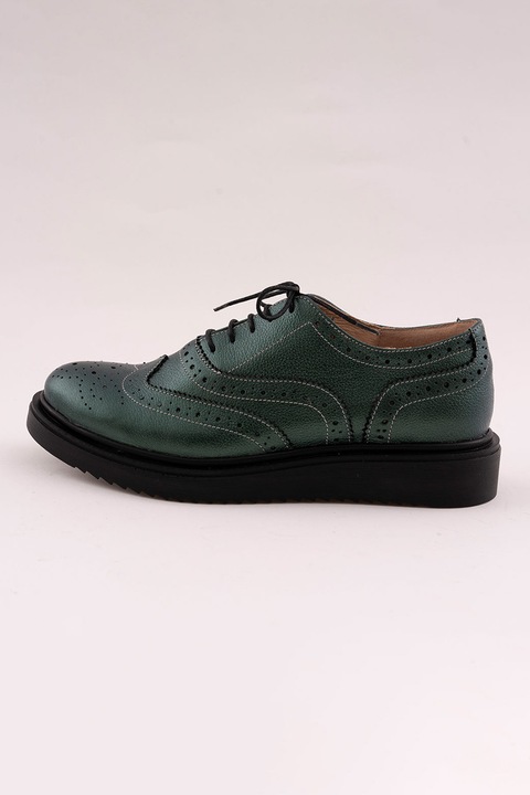 VAGAM, Pantofi brogue de piele, Verde inchis