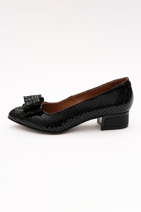 VAGAM, Pantofi de piele cu aspect de piele de sarpe, cu toc masiv, Negru
