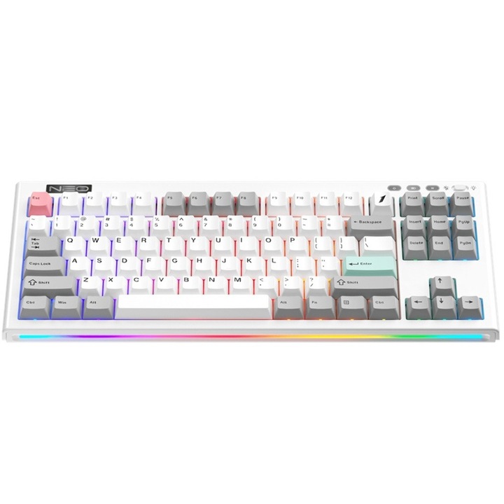Tastatura Mecanica Gaming 1stPlayer® NEO87 Frost Wave, 88 taste Lavender Switch, Iluminare RGB, conectivitate wired, 2.4G, bluetooth