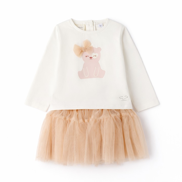 Sarabanda Lány Szett Applikációs Pólóval és Elegáns Tüll Szoknyával, Krémszín