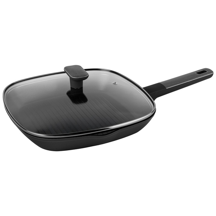 Алуминиев грил тиган Brio Signature, 28х28см, с незалепващо покритие и капак, индукция