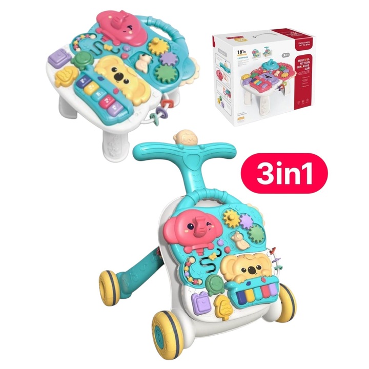 Antemergator Interactiv 3 in 1 Aiyingle, Evolutiv 6-36 luni, Masuta Activitati Detasabila, Viteza Reglabila, Rezervor Apa pentru Stabilitate