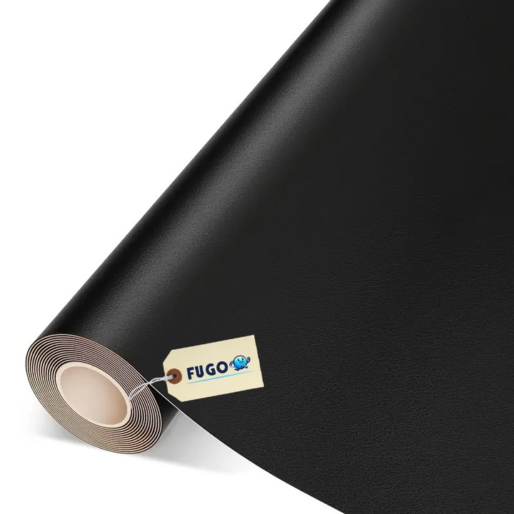 Rola piele ecologica autoadeziva FlexiFix, Fugo® - neagra, material decorativ si tapiterie durabila, rezistent la apa si zgarieturi, usor de aplicat fara unelte speciale, ideala pentru repararea si reconditionarea mobilierului, scaunelor si accesoriilor