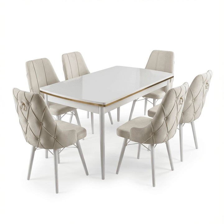 Set masa extensibilă Leo, Desire, 80x135cm (80x178cm), 6 scaune, crem