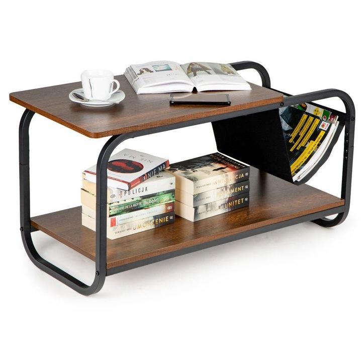 Masa de cafea cu suport, 86.5 x 40 x 46 cm, metal/MDF, Modern Home, Maro