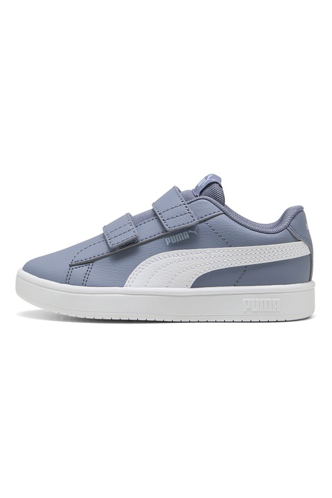 Puma, Pantofi sport Rickie Classic cu velcro, Alb/Albastru prafuit