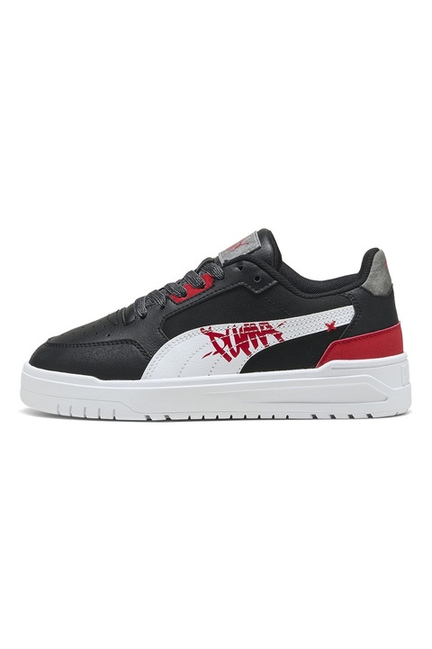 Puma, Pantofi sport Shuffle Downtown de piele ecologica cu logo lateral, Rosu/Alb/Negru