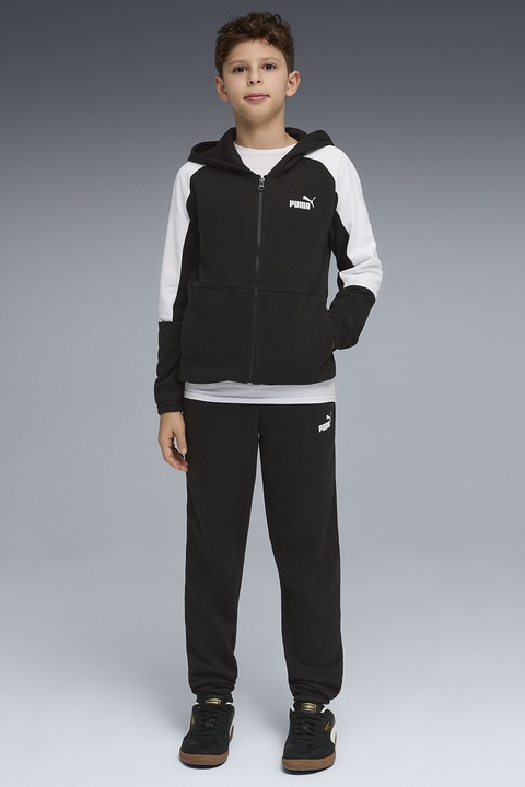 Puma, Trening cu fermoar si biuzunare laterale, Alb/Negru