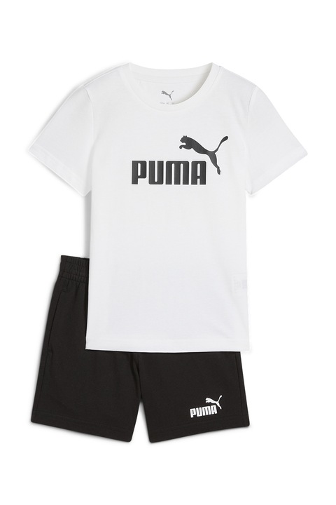 Puma, Set de tricou cu imprimeu si pantaloni scurti - 2 piese, Alb/Negru stins