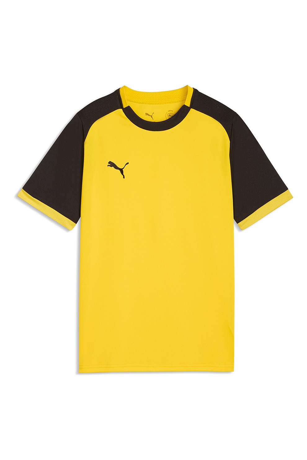 Puma, Tricou cu design colorblock, pentru fotbal, Negru, Galben