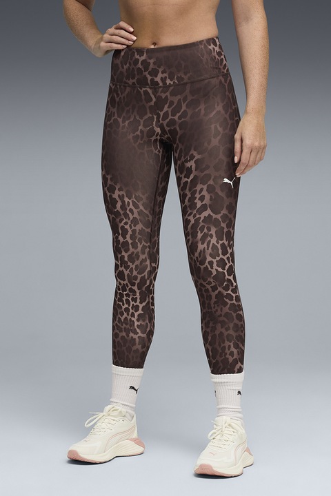 Puma, Essential Spotted Haze állatmintás sportleggings, Sötétbarna, L