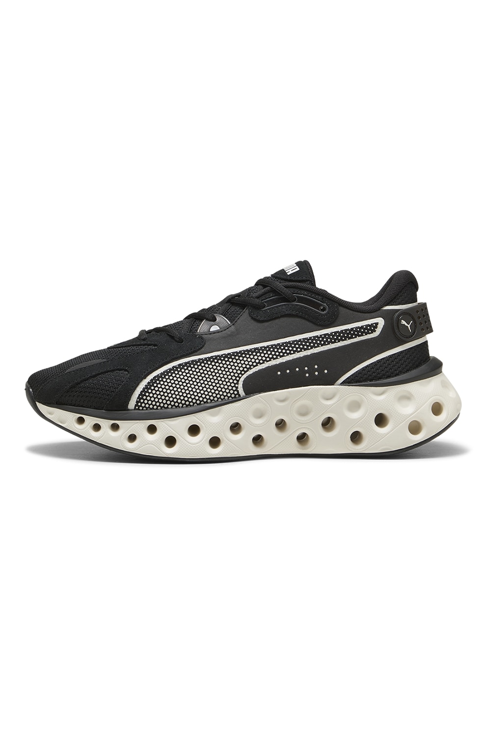 Puma, Pantofi Softride Frequence cu talpa masiva pentru alergare, Negru, Crem, 7.5