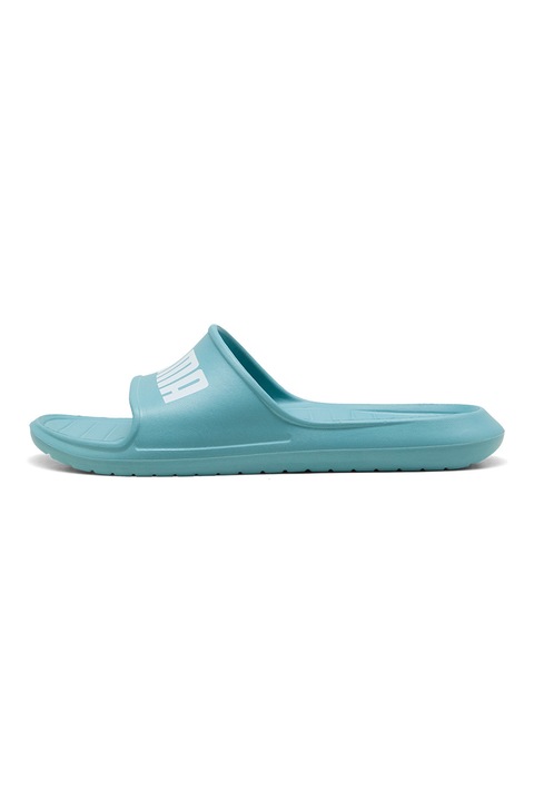 Puma, Papuci cu imprimeu logo Divecat v2 Lite, Alb/Albastru petrol