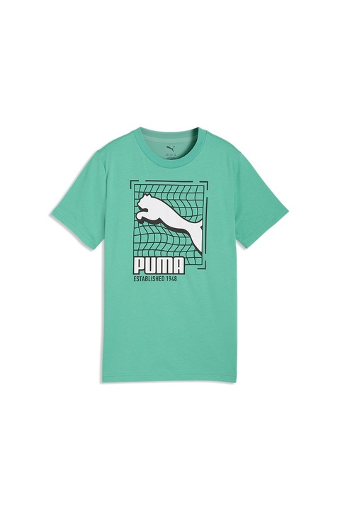 Puma, Normál fazonú logómintás póló, Türkiz/Fehér