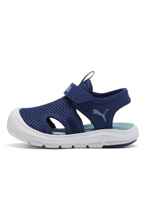 Puma, Sandale de plasa cu imprimeu logo Fun Racer, Albastru royal/Alb optic