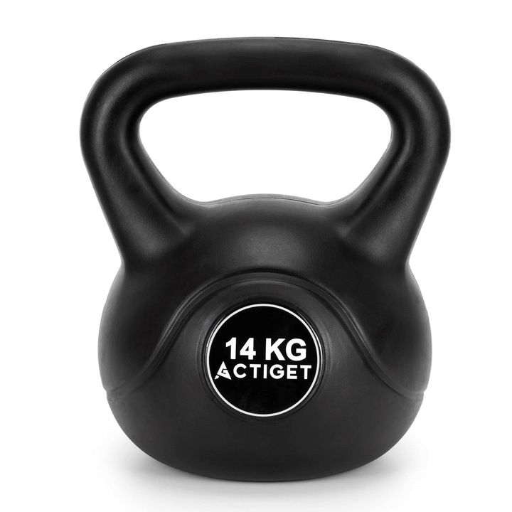 Gantera kettlebell ActiGet, 14 kg, negru, maner ergonomic, constructie durabila din ABS