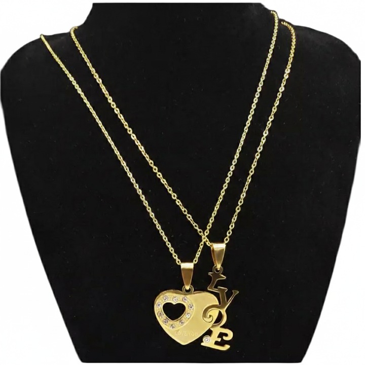 Двойно Колие сърце, Неръждаема стомана, златист