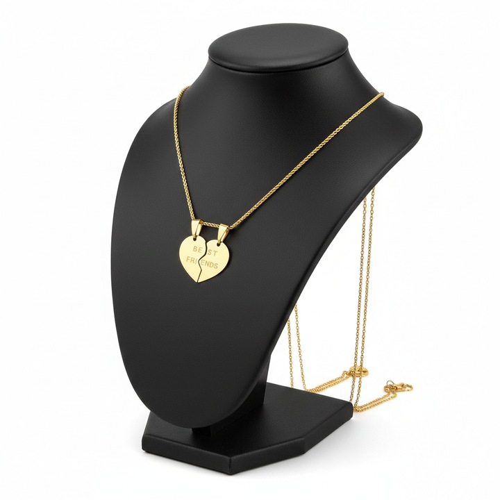 Двойно Колие сърце, Неръждаема стомана, златист