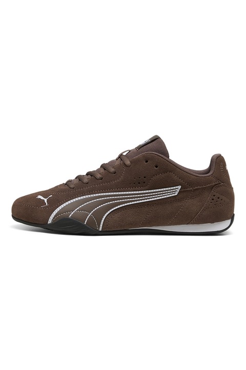 Puma, Pantofi sport Catch de piele si piele intoarsa, Alb/Maro inchis