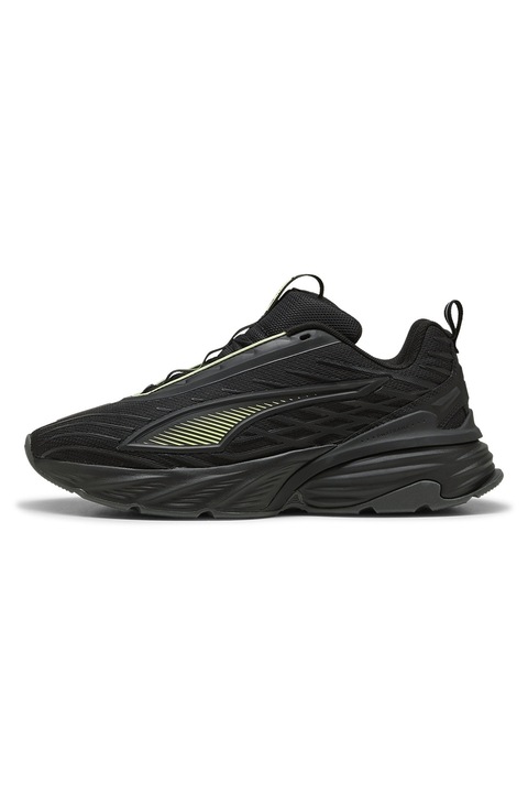 Puma, Pantofi sport Fade Nitro V1 cu insertii de plasa, Negru/Galben lime