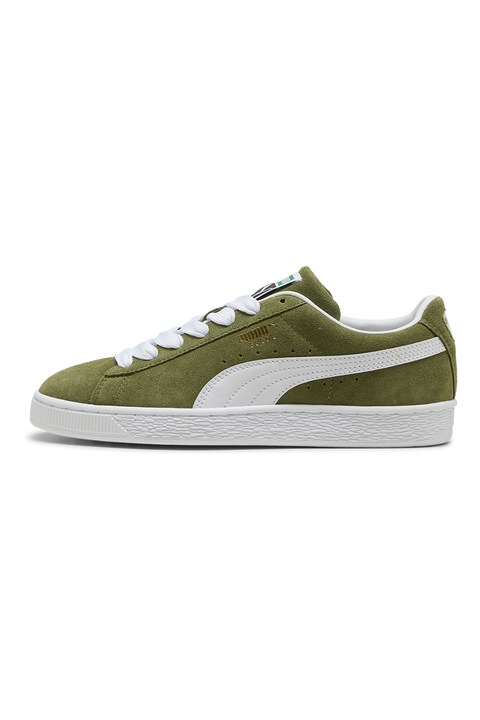Puma, Classic nyersbőr sneaker műbőr részletekkel, Fehér/Olívazöld