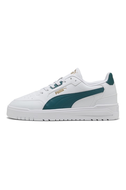 Puma, Pantofi sport Shuffle Dowtown de piele ecologica, Alb/Albastru petrol