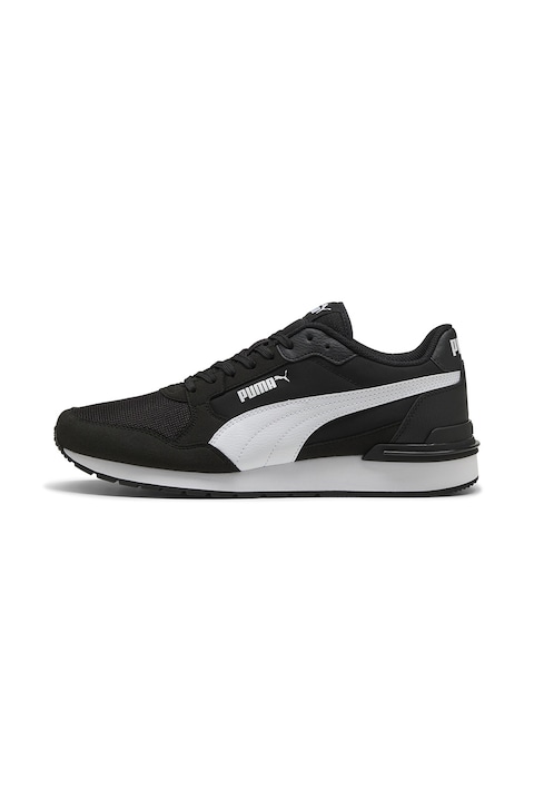 Puma, Pantofi sport ST Runner V4 din piele ecologica si material textil, Negru/Alb optic