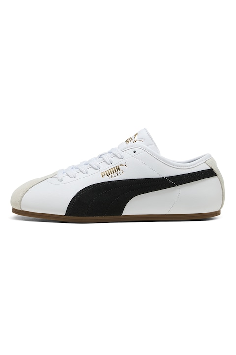 Puma, Pantofi sport Tackle de piele cu detalii de piele ecologica, Negru stins/Maro taupe deschis/Alb optic