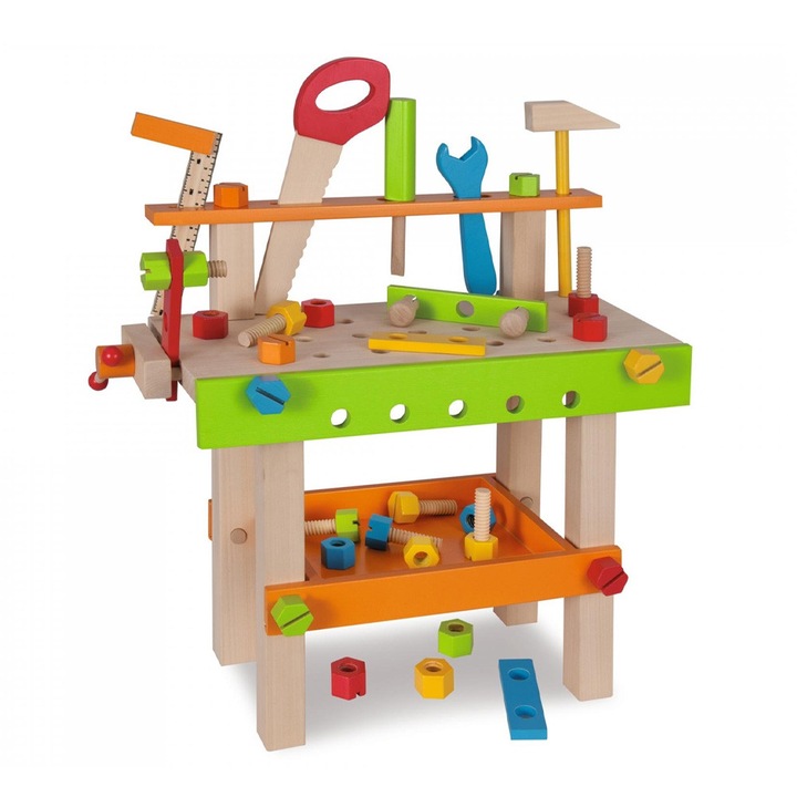 Atelier pentru copii Eichhorn 6018448 DC, Cu instrumente, Lemn, 49 piese, 3+, 44 x 39 cm, Multicolor