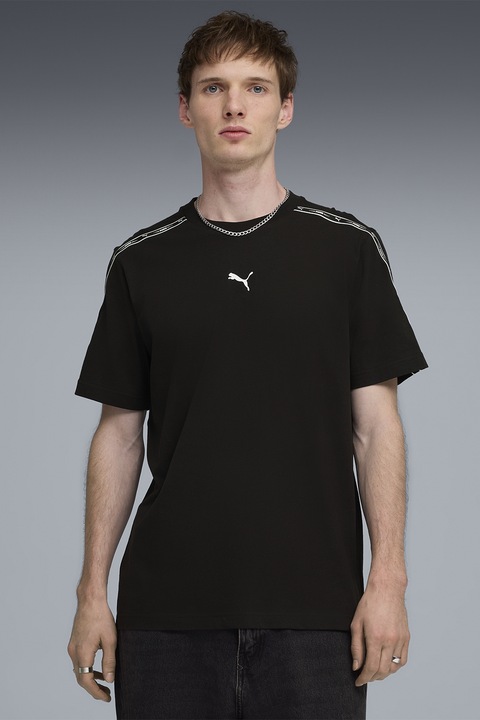 Puma, Tricou regular fit cu benzi logo laterale, Alb/Negru