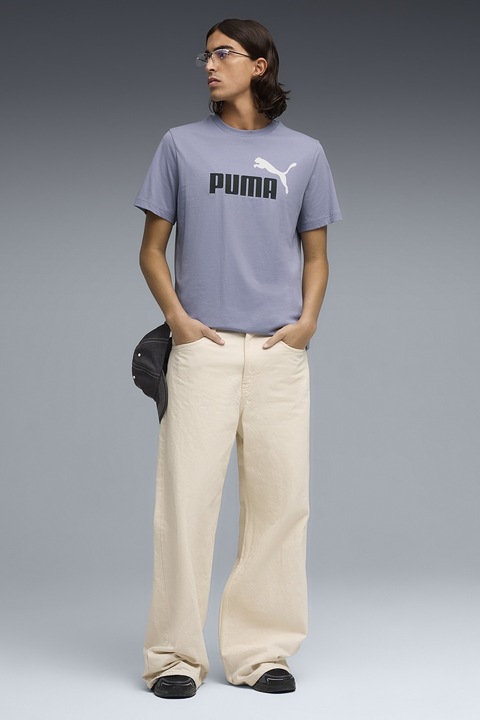 Puma, Essentials 2 kerek nyakú logómintás póló, Fehér/Fekete/Azúrkék