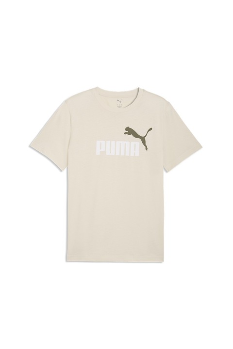 Puma, Essentials 2 kerek nyakú logómintás póló, Fehér/Sötét khaki/Világosbézs
