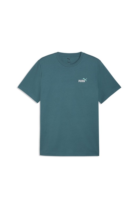 Puma, Tricou de bumbac cu decolteu la baza gatului si logo brodat Essentials 2, Alb/Turcoaz/Albastru petrol