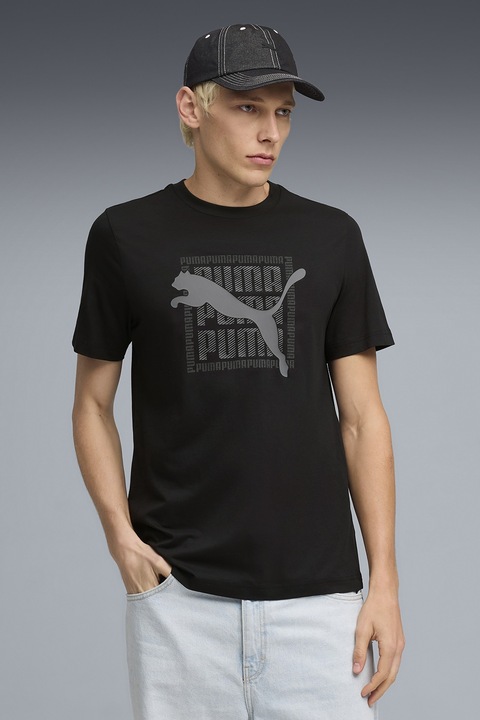 Puma, Tricou din bumbac cu imprimeu logo, Negru/Gri deschis
