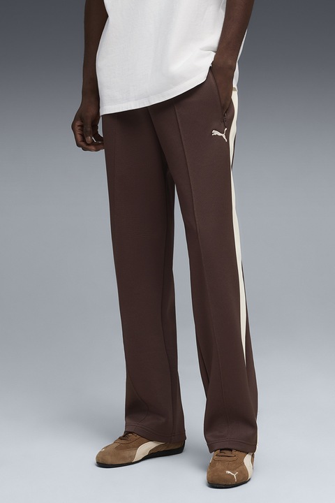 Puma, Pantaloni de ttrening relaxed fit cu buzunare cu fermoar T7 Always On, Maro inchis, Alb fildes, L