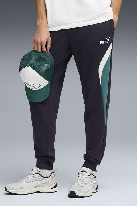 Puma, Pantaloni de trening cu logo ESS BLOCK, Alb, Verde persan, Bleumarin, M