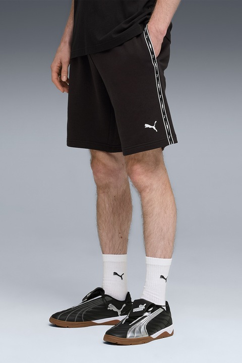 Puma, Pantaloni scurti cu benzi logo si talie elastica, Negru stins/Alb optic