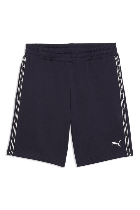 Puma, Pantaloni scurti cu benzi logo si talie elastica, Alb/Negru stins
