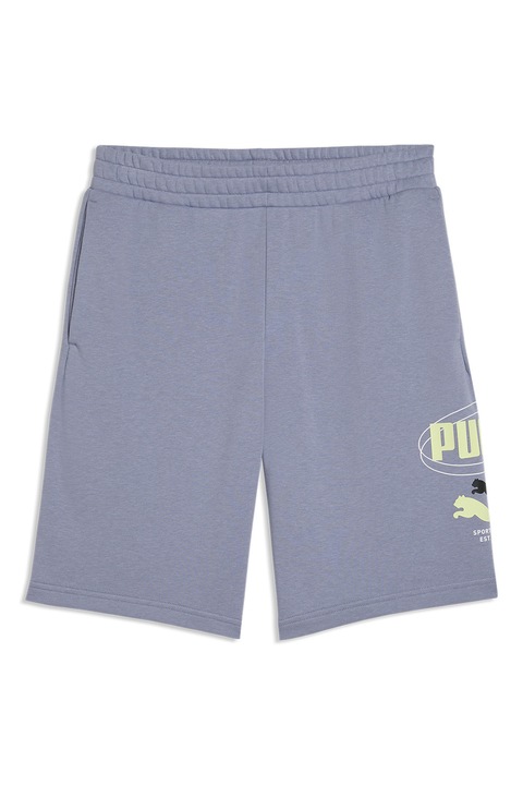 Puma, Pantaloni scurti de trening din amestec de bumbac cu imprimeu logo, Violet prafuit