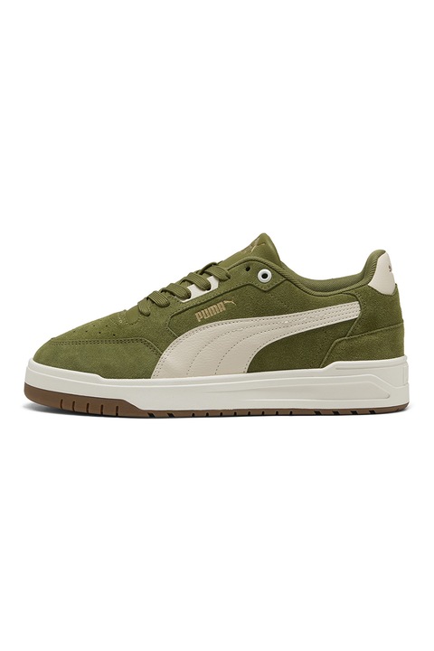 Puma, Pantofi sport Shuffle Downtown de piele intoarsa, Verde masliniu/Crem